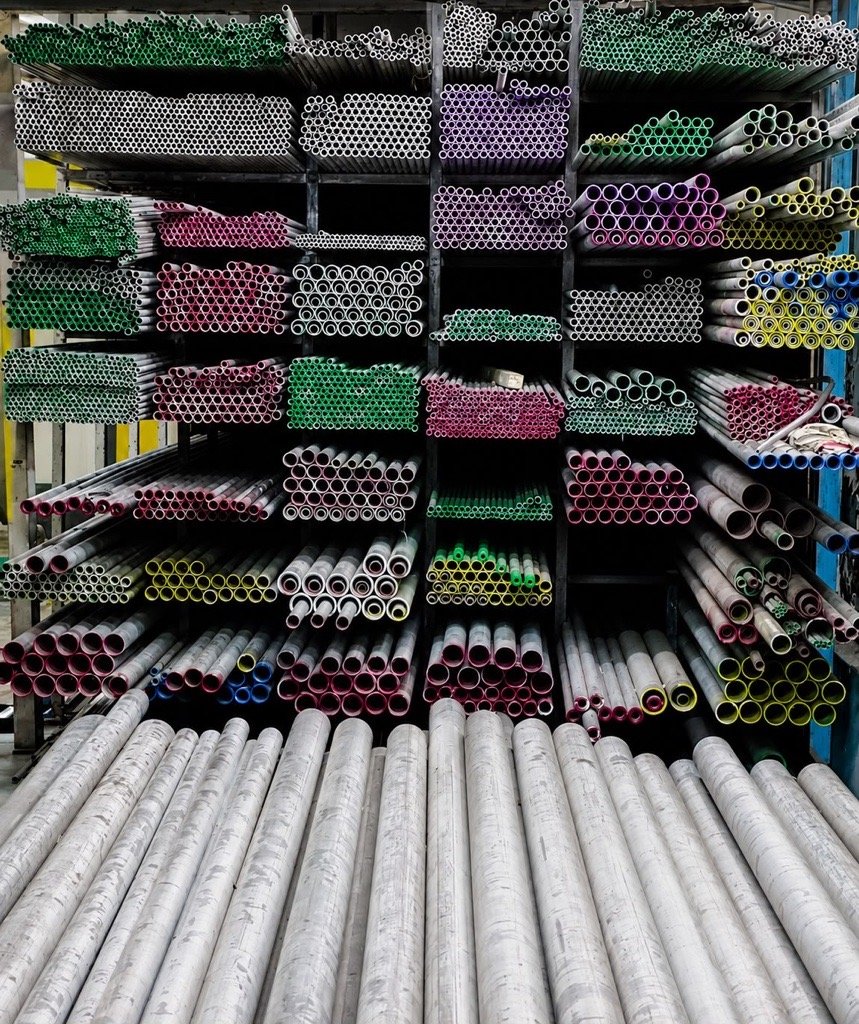 Stainless steel tube inventory in the Valcore warehouse